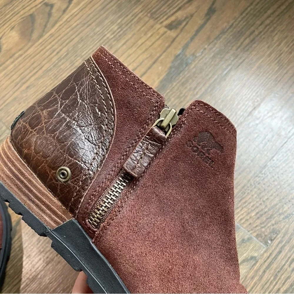 Sorel Major Low Casual Booties Suede & Croc Embossed Leather Ankle Boots